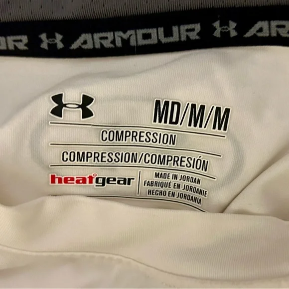 Under Armour Men's White Armour HeatGear Short Sleeve Compression Shirt EUC - Picture 7 of 8
